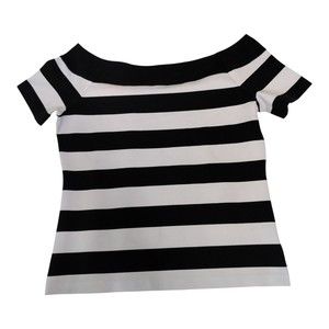 Michael Kors Black & White Striped Off-Shoulder Top XL